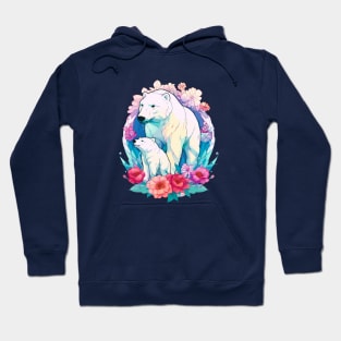 Polar Bear and Cub Floral Aesthetic Print Hoodie